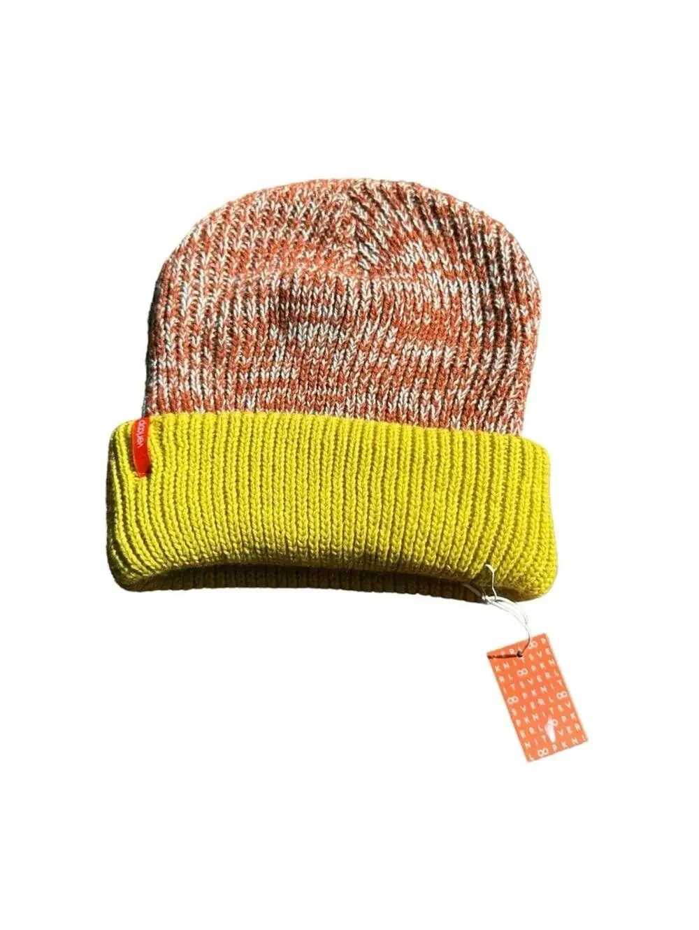 Verloop Colorblock Plush Knit Beanie NWT Yellow Orange